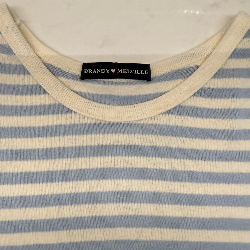 Brandy Melville Blue and Cream Striped Top - Picture 2 of 2